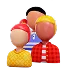 Three stylized figures with red, blonde, and dark hair, representing a group seeking professional Feng Shui analysis.